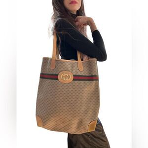 Gucci Beige Monogram Tote with Tan Accents